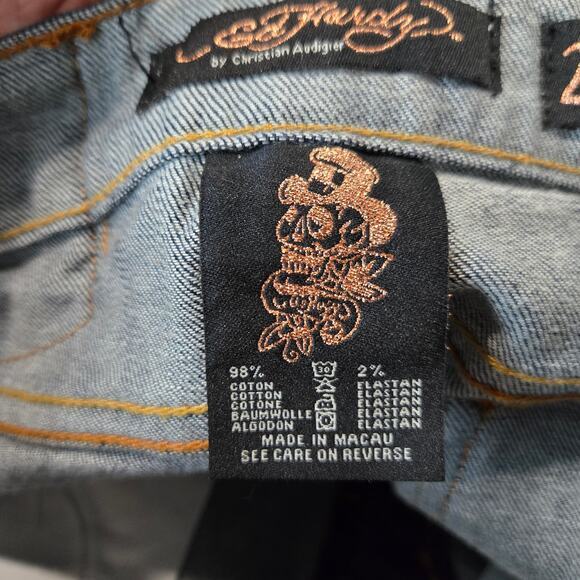 Y2K Ed Hardy Embellished Denim Jeans Low Rise Flare Tiger Crystal Vintage 27 - Picture 6 of 9